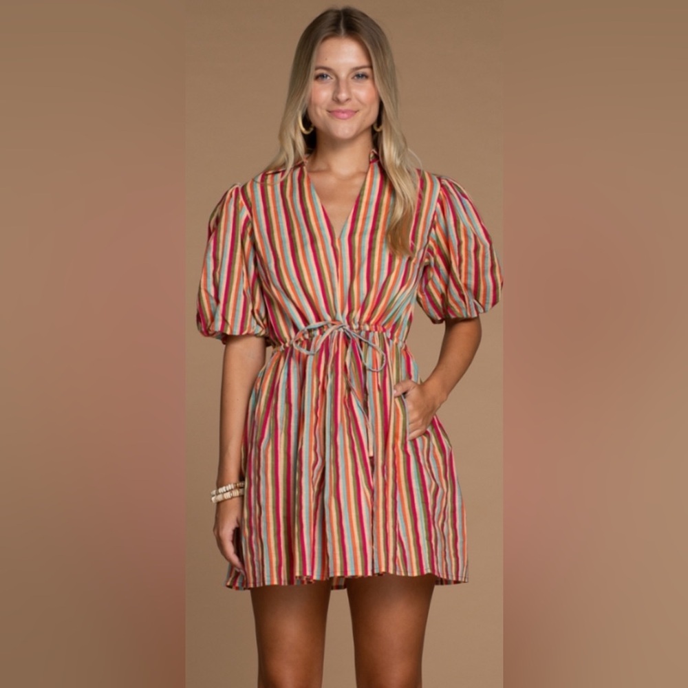 Daphne Dress-Strawberry Stripes
